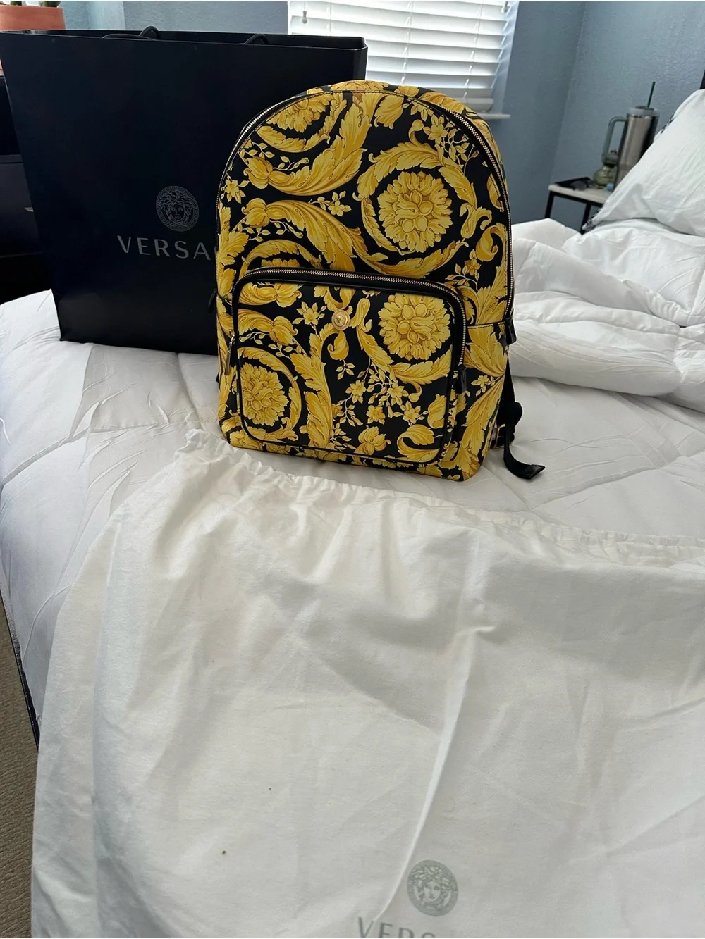 Versace Black & Yellow Baroque Print Men’s Backpack